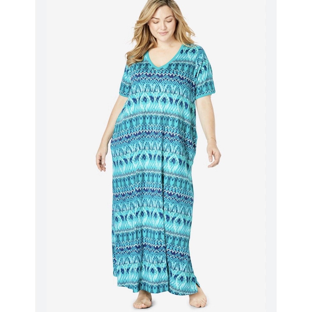 Dreams & Co Women's 1X (22/24) Teal Nightgown Short Sleeve Sleepshirt‎ Lounger